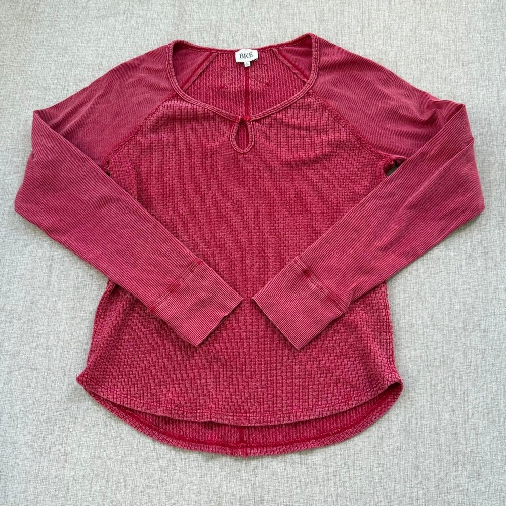 BKE y2k waffle knit boho thermal top Women's Large keyhole detail